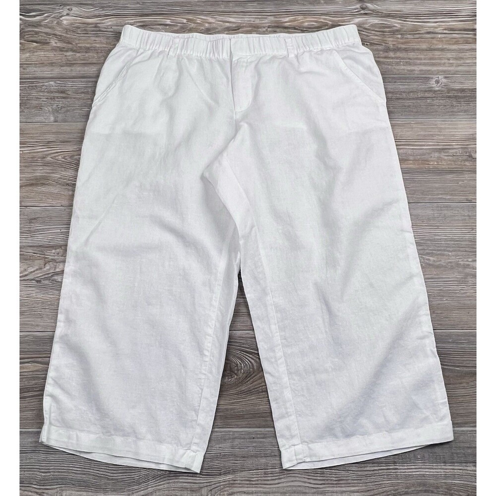 Liz Claiborne Womens XL White Cropped Linen Blend Pants Coastal Beach Minimalist